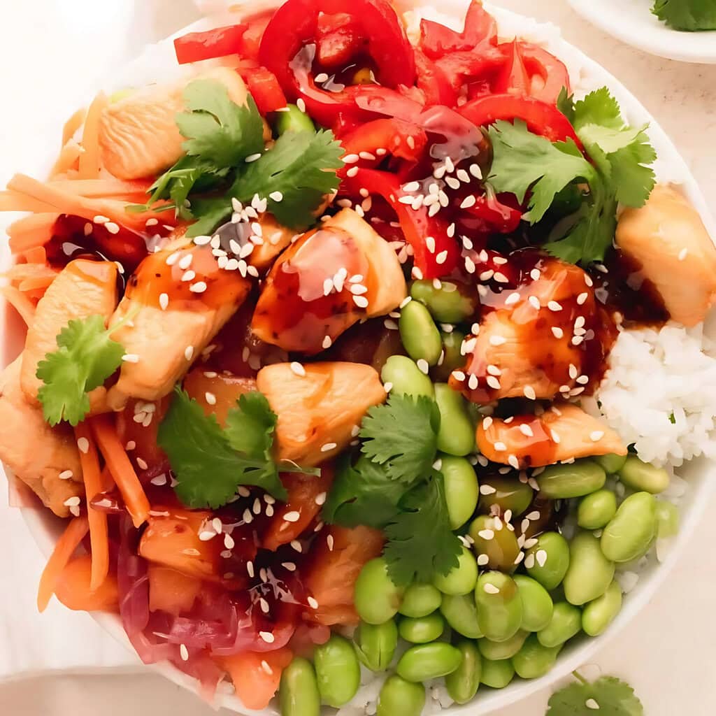 Teriyaki Chicken Rice Bowl With Sweet Pineapple Chutney
