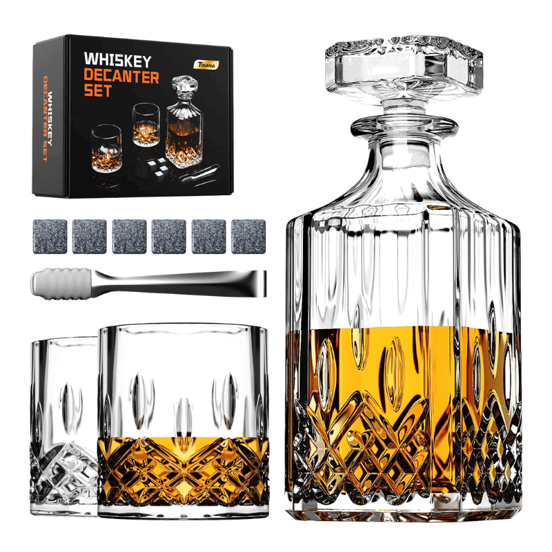 Whiskey Decanter Set with Glasses and Whiskey Stones