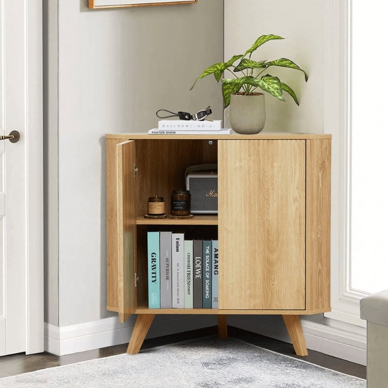 Wooden Floor Corner Cabinet with Double Doors - Big Style in a Small Space