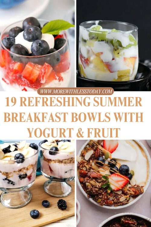 collage of 4 summer breakfast bowls with fruit and yogurt