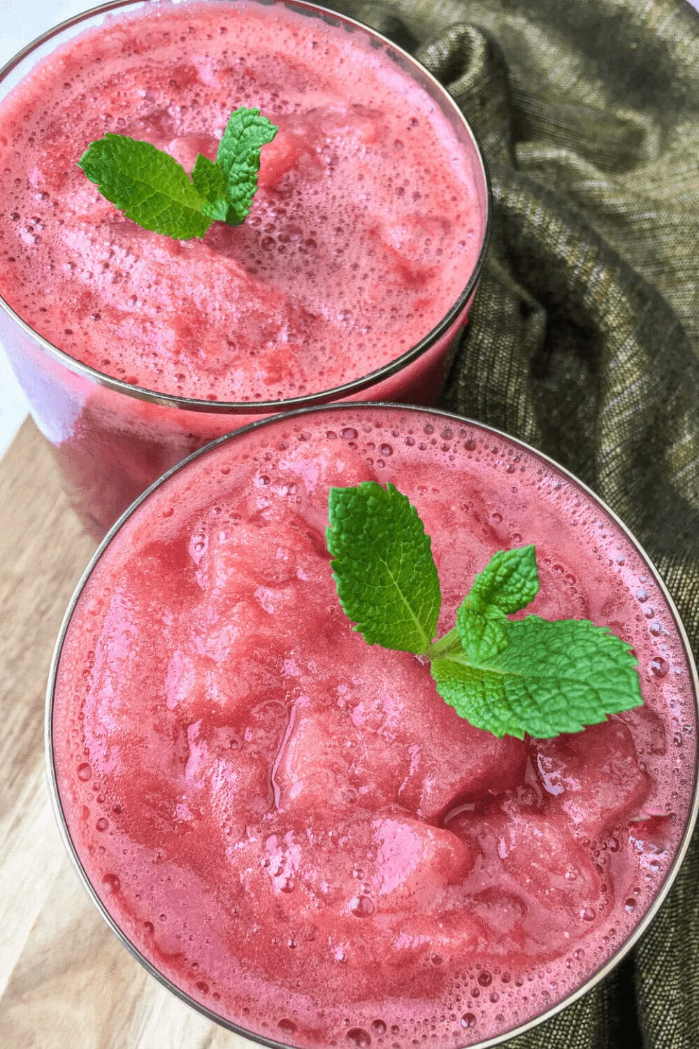 A closeup of two servings of Easy Homemade Frozen Watermelon Slush