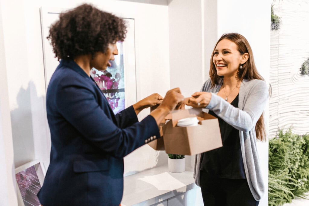 A woman receiving gifts
