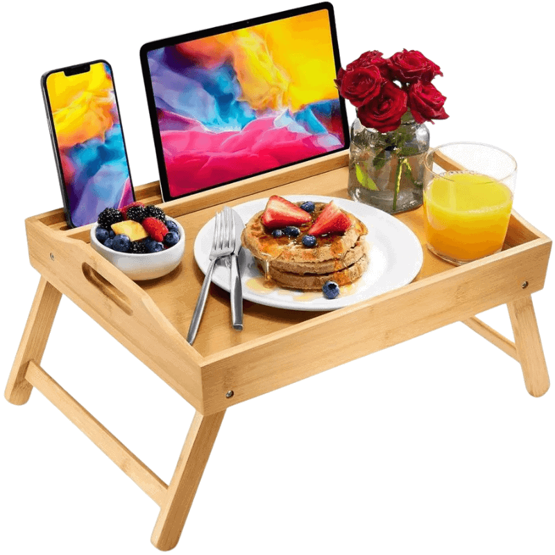 Bamboo Bed Tray with Folding Legs and Handles