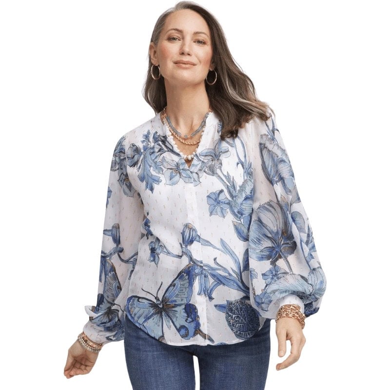 Butterfly Chiffon Split Neck Blouse