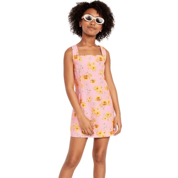 Printed Sleeveless Linen-Blend Shift Dress