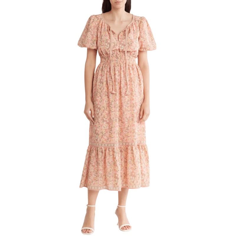 Bubble Sleeve Tiered Maxi Dress