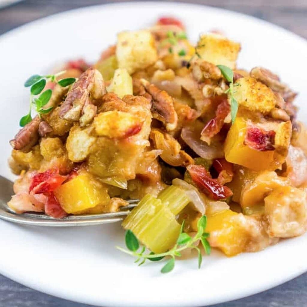 Butternut Squash Cranberry Thanksgiving Stuffing Casserole