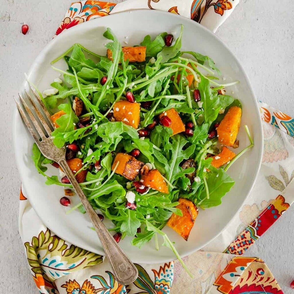 Butternut Squash Pomegranate And Arugula Salad