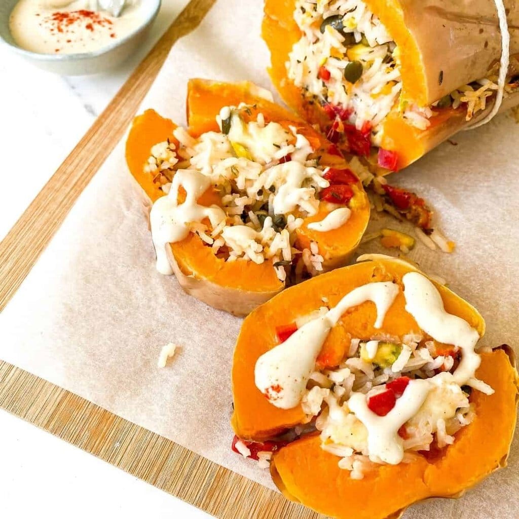 Butternut Squash Stuffed With Rice Pistachios And Herbs