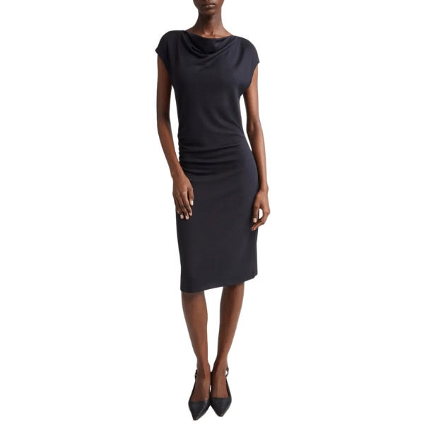 Cowl Neck Side Ruched Knit Dress