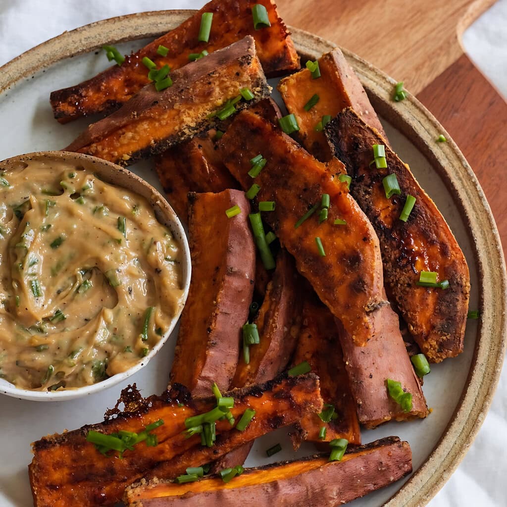 Crispy Sweet Potato Wedges With Vegan Garlic Aioli
