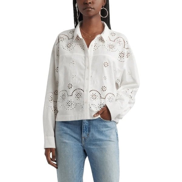 Eyelet Cotton & Linen Button-Up Shirt