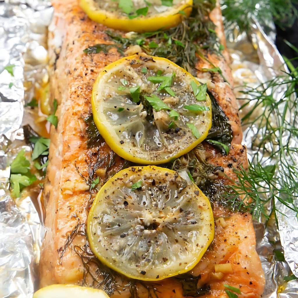 Foil Wrapped Salmon With Lemon And Herbs