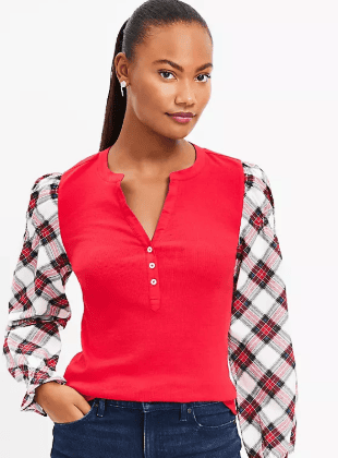 LOFT PLaid Henley Shirt on Clearance