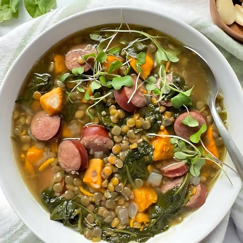 Lentil Soup With Sweet Potatoes Spinach Sausage