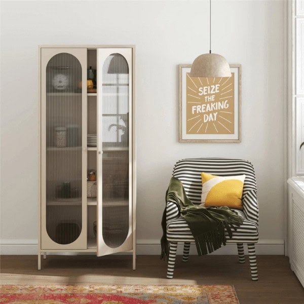 Luna Tall 2-Door Accent Cabinet with Fluted Glass