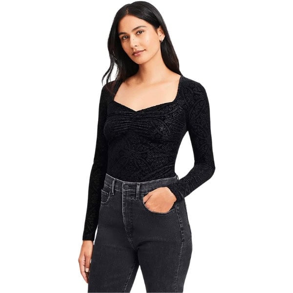 Mosaic Shirred Velour Sweetheart Top