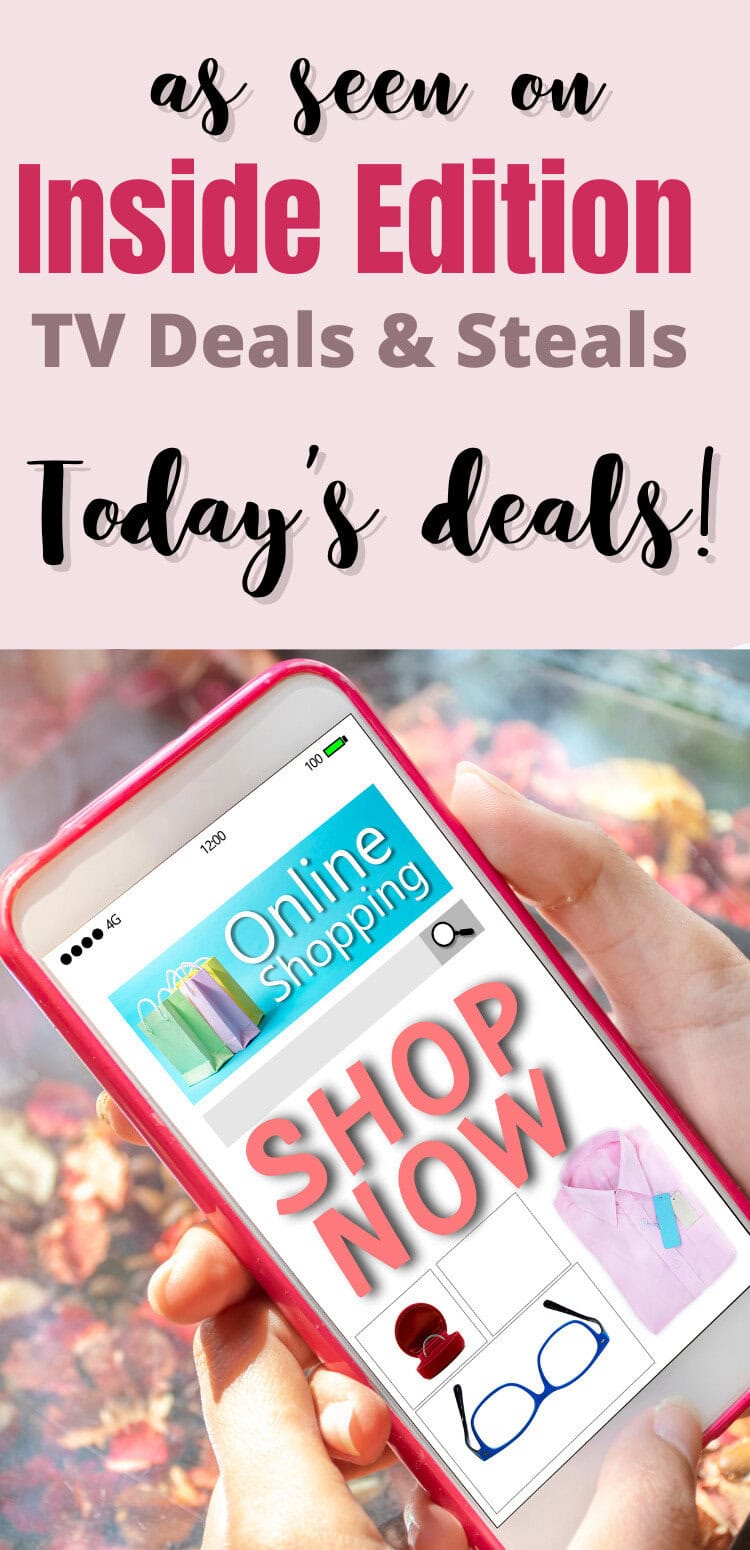 photo of a phone and a graphic "online shopping, shop now" with a headline Inside Edition Today's deals
