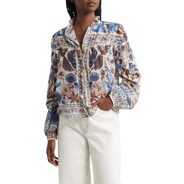 Nature Land Mixed Print Cotton Button-Up Shirt