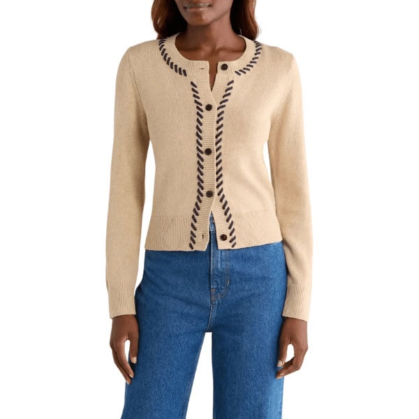 Norah Contrast Detail Cotton Blend Cardigan