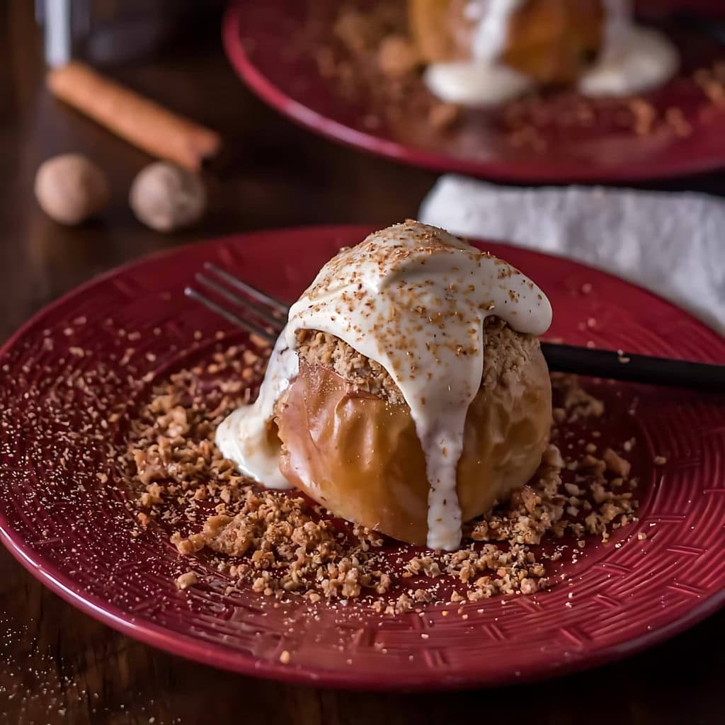 Streusel Baked Apples Bourbon Vanilla Mascarpone Cream