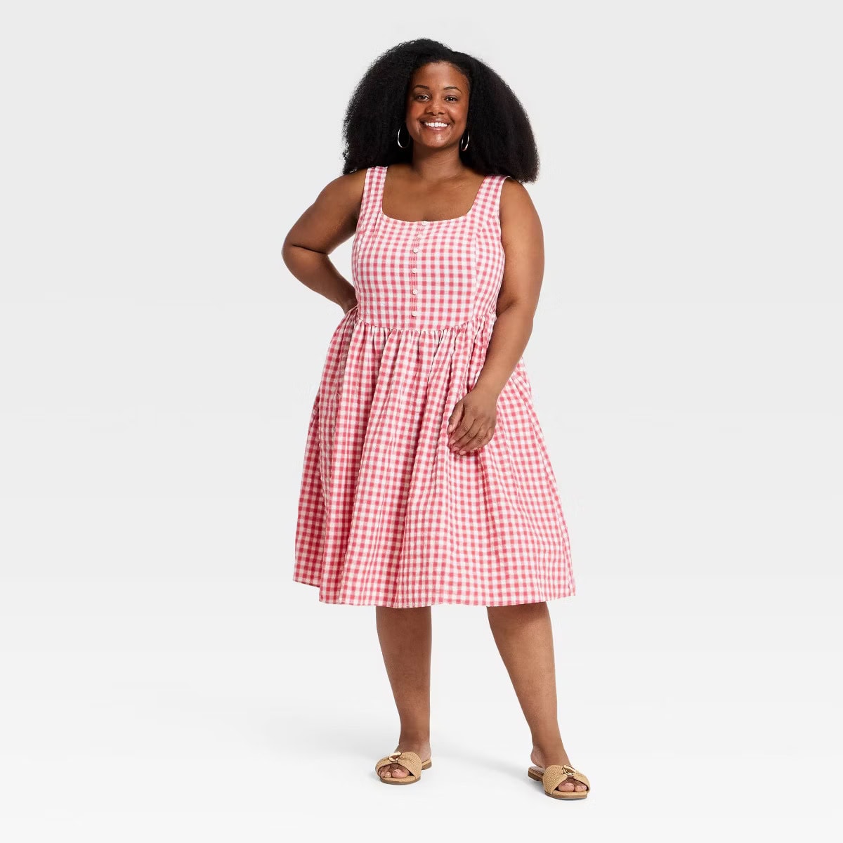 Ava & Viv Women's Plus Sleeveless Button-Front Midi A-Line Dress