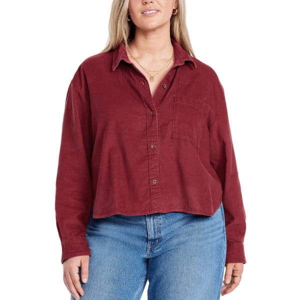 Button-Down Cropped Corduroy Shirt
