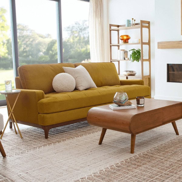 Grandon Faux Mohair Tufted Bench Seat Mid Century Sofa