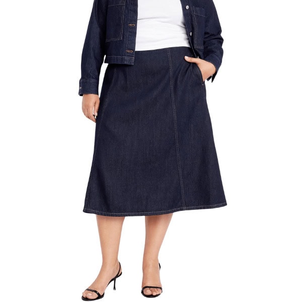 High-Waisted Jean Midi Skirt