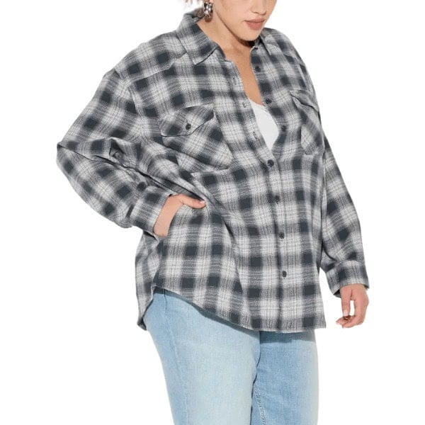 Oversized Long Sleeve Collared Flannel Shirt