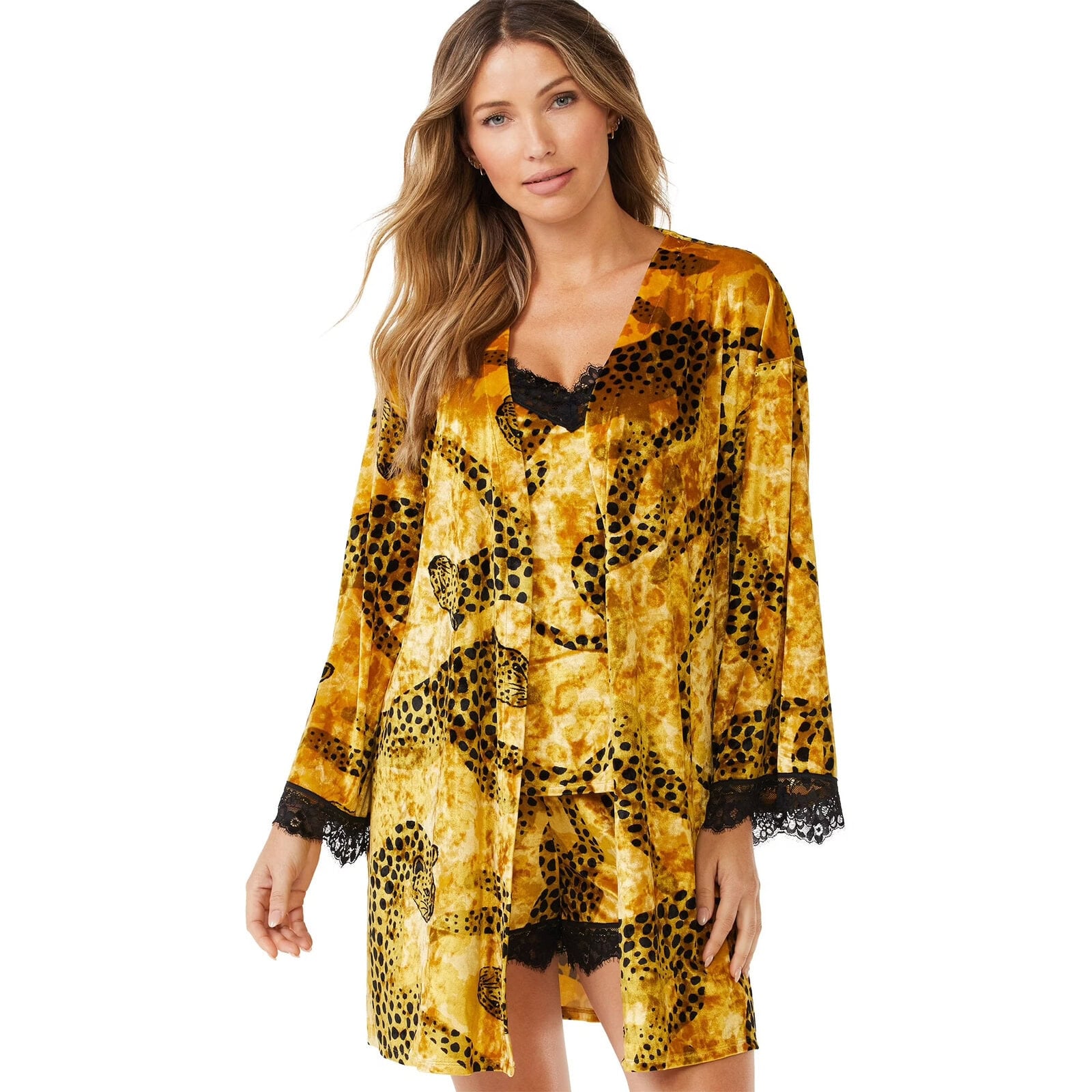 Sofia Intimates by Sofia Vergara Women's and Women's Plus Size Crushed Velvet Cami, Tap Pants and Robe Set