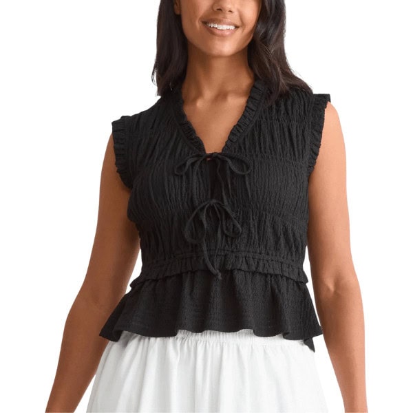 Textured Tie Front Top - Walmart Ageless Fashion
