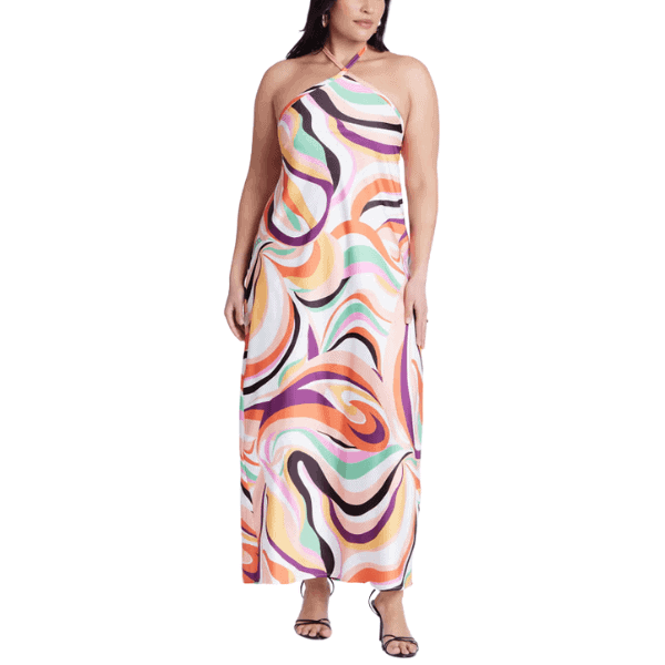Tie Neck Printed Maxi Dress