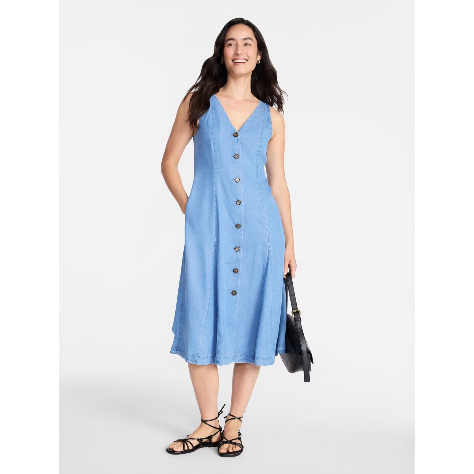 Time and Tru Women's Sleeveless Fit and Flare Midi Dress