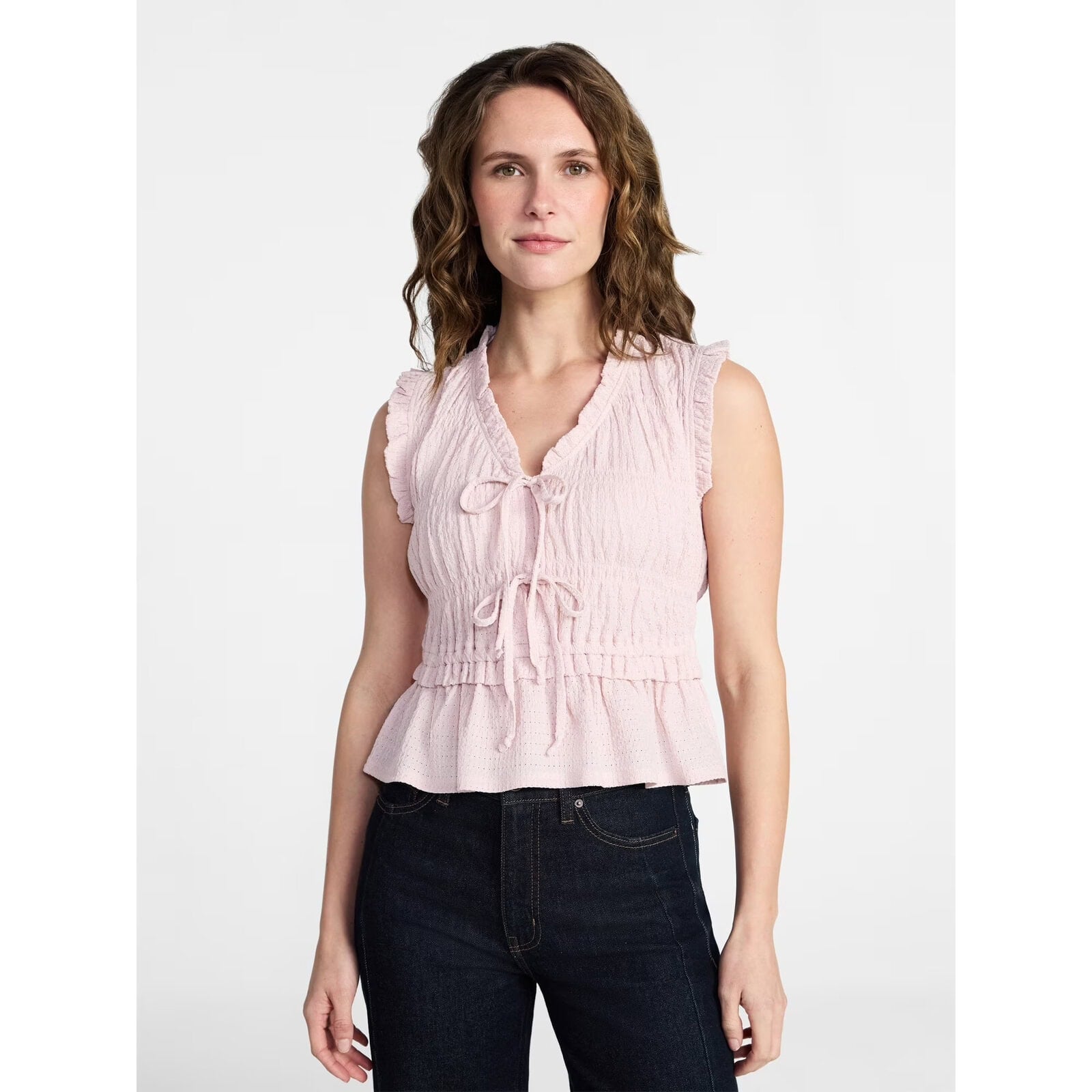 Time and Tru Women's Textured Tie Front Top