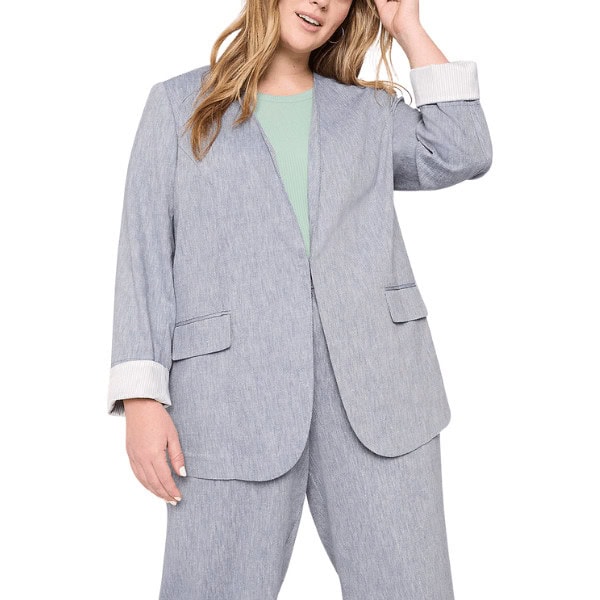 Twill Collarless Blazer - Ageless Plus Size Fashion