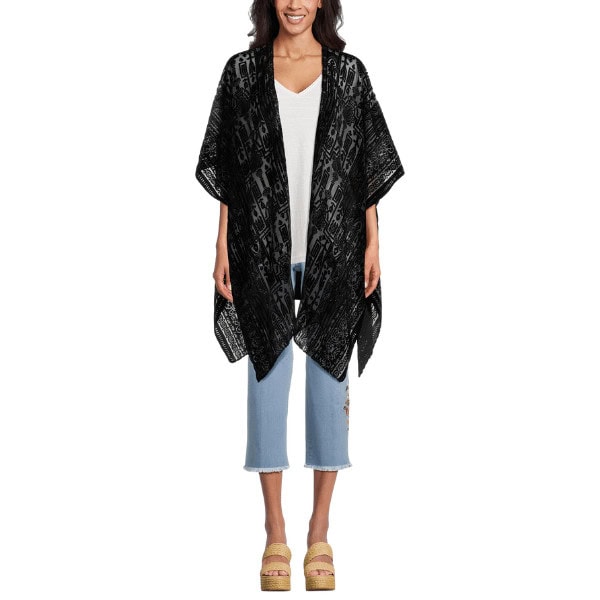 Velvet Burnout Fashion Cover-Up Ruana Layering Piece