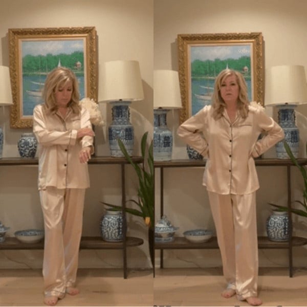 Lori wearing silk pajama set - Affordable Self-Care Finds