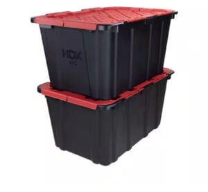 HDX 27-gallon flip top storage totes from Home Depot