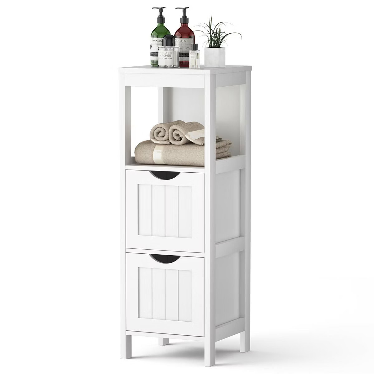 Costway - Floor Cabinet Multifunction Bathroom Storage Organizer Rack w/2 Drawers
