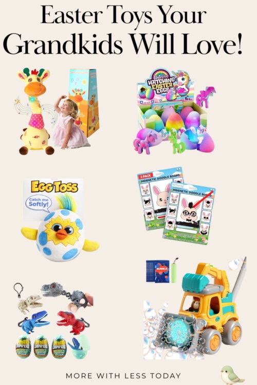 Easter basket collage of gifts for Grandkids