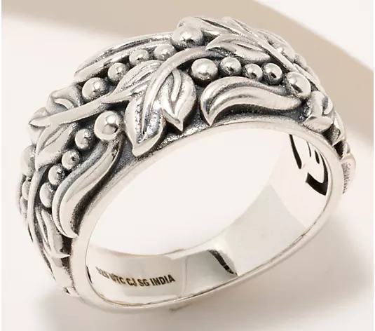 Christian James by Scott Grimes Sterling Silver Legacy Sycamore Band Ring with nature-inspired textured design, elegant sterling silver jewelry from QVC clearance.