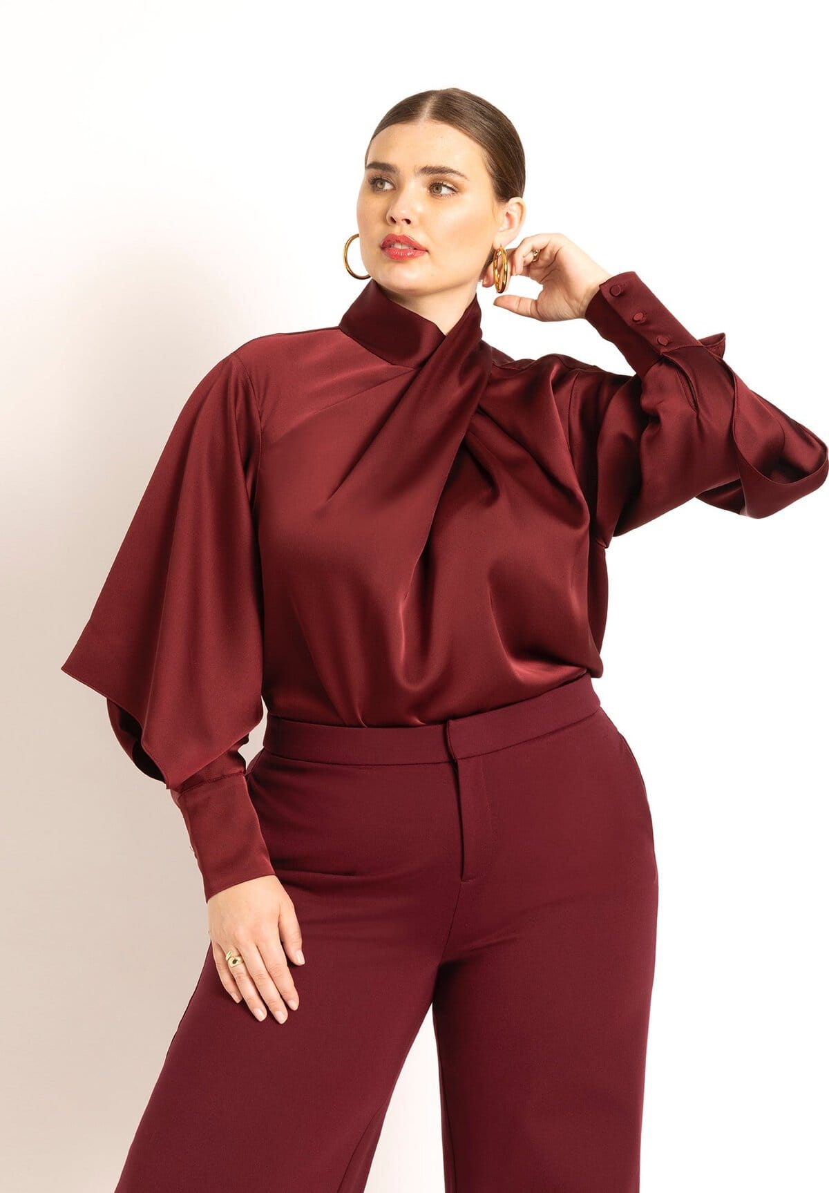 Eloquii Draped Neck Satin Blouse
