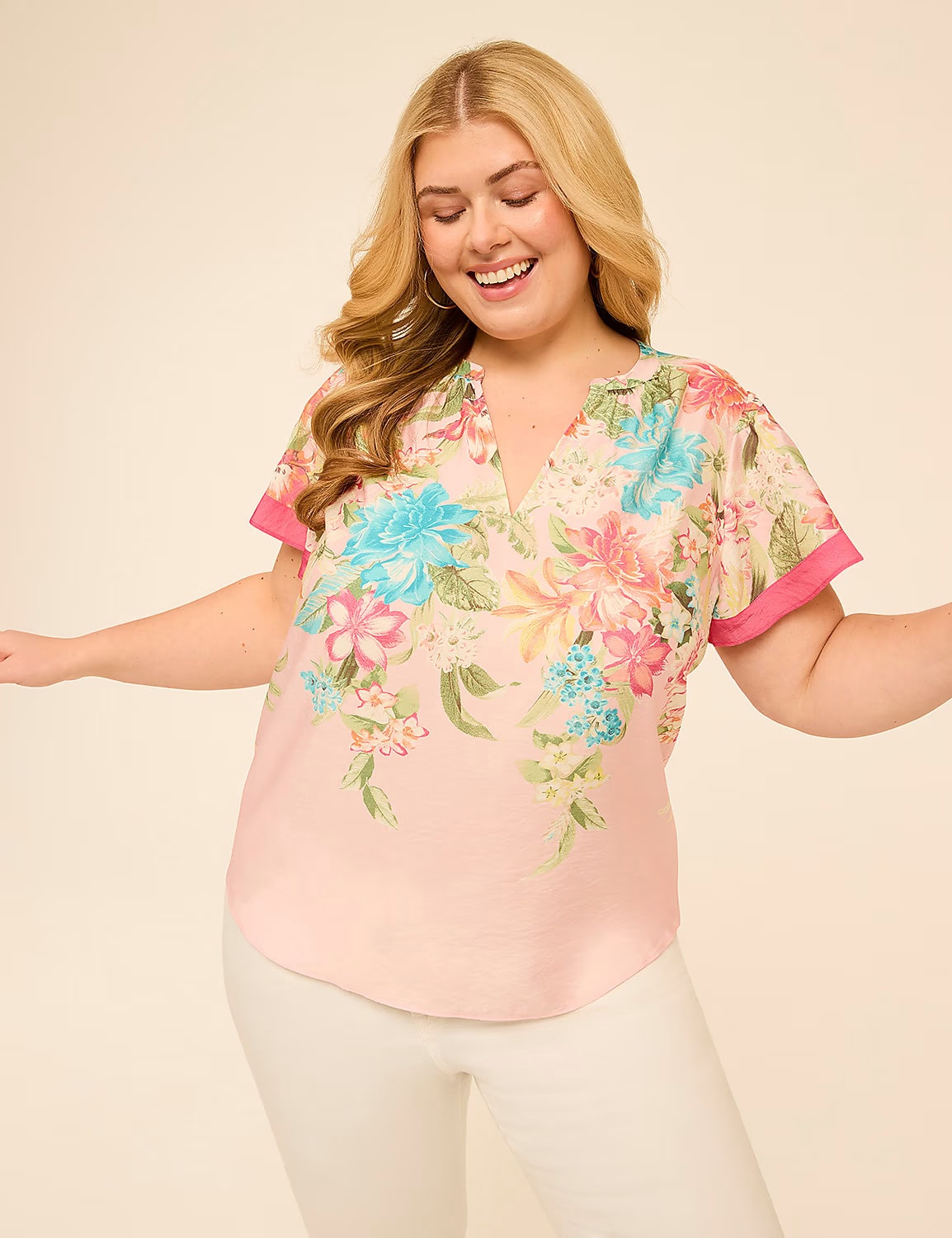 Lane Bryant Flutter-Sleeve Split-Neck Popover Top