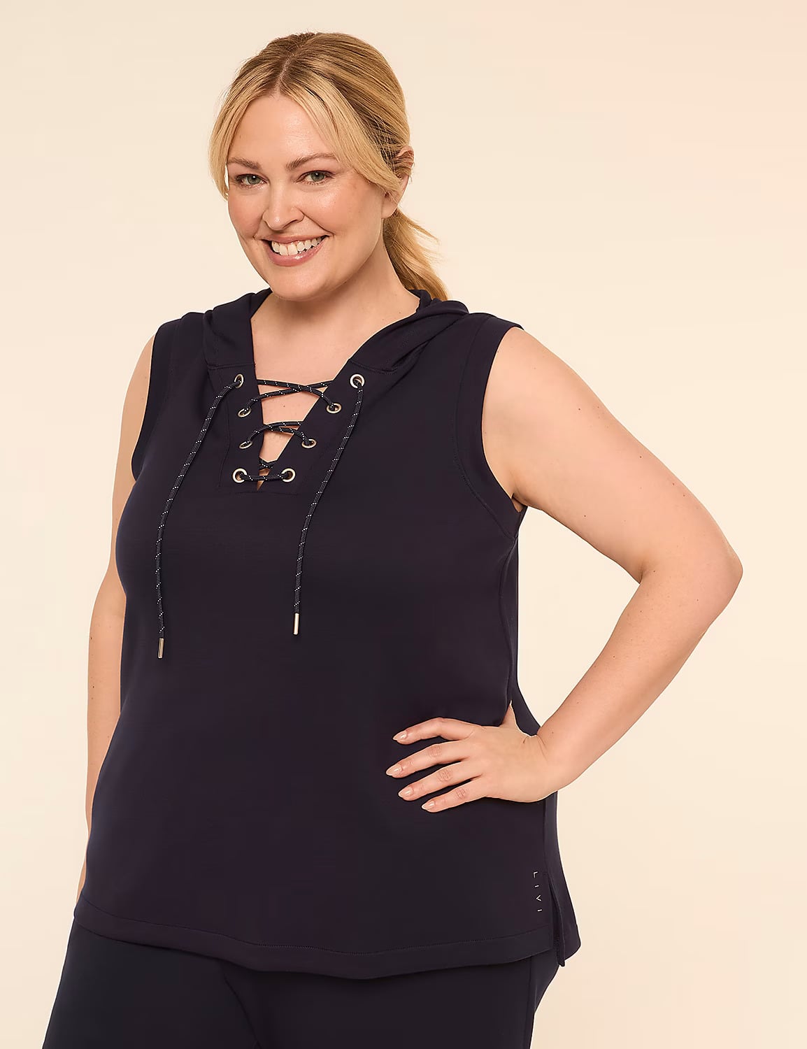 Lane Bryant LIVI Journey Lace-Up Hooded Tank