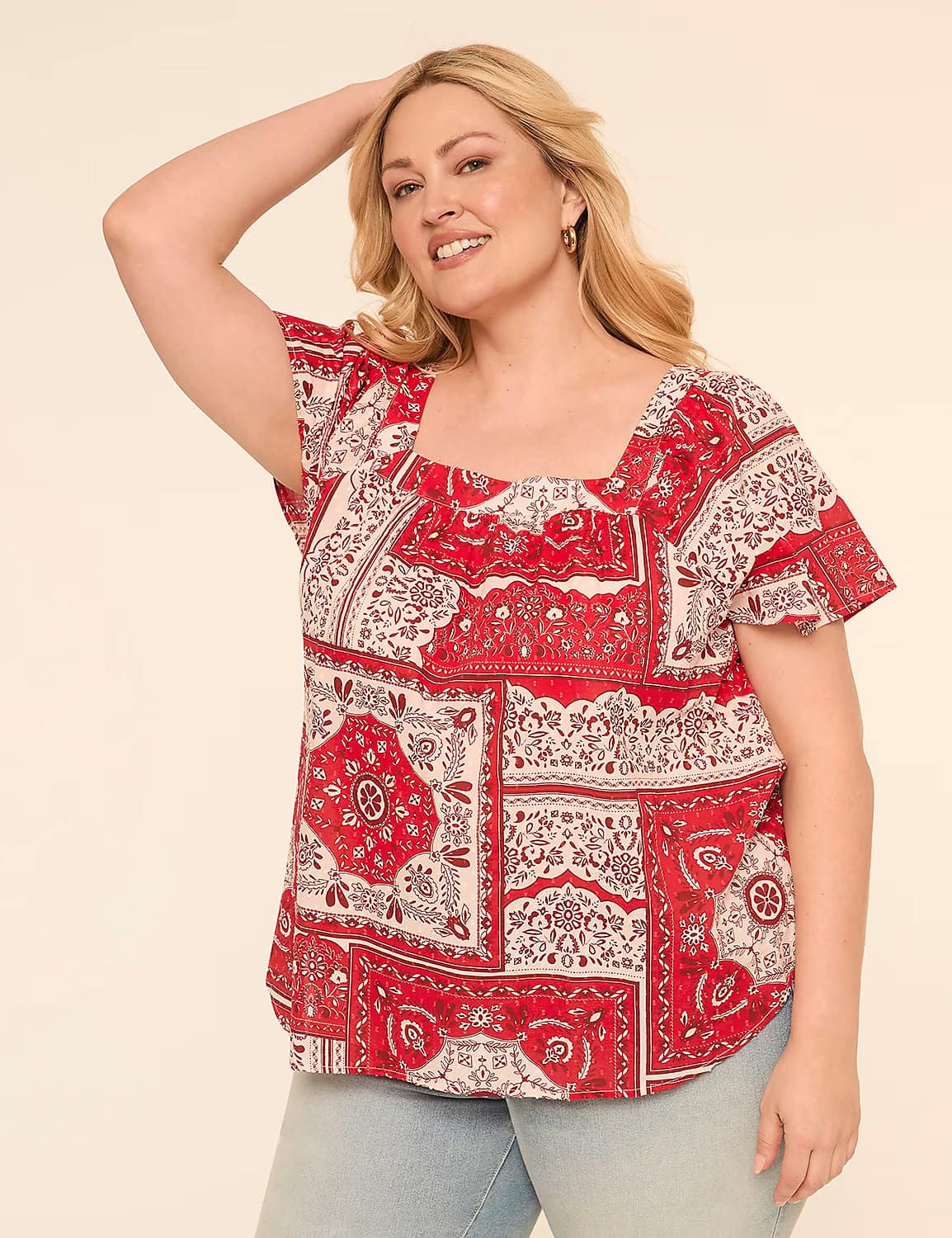 Lane Bryant Swing Flutter-Sleeve Square-Neck Blouse