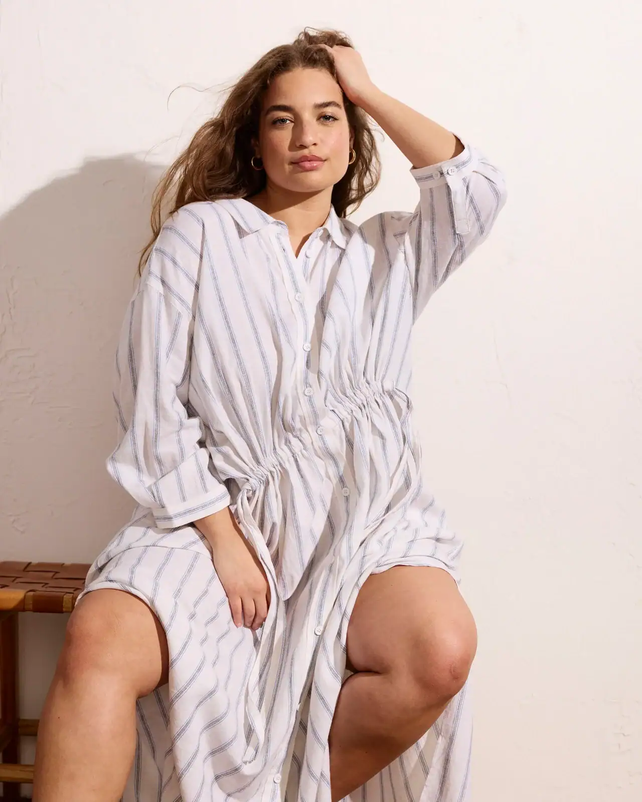 Universal Standard Paros Drawstring Linen Blend Shirtdress