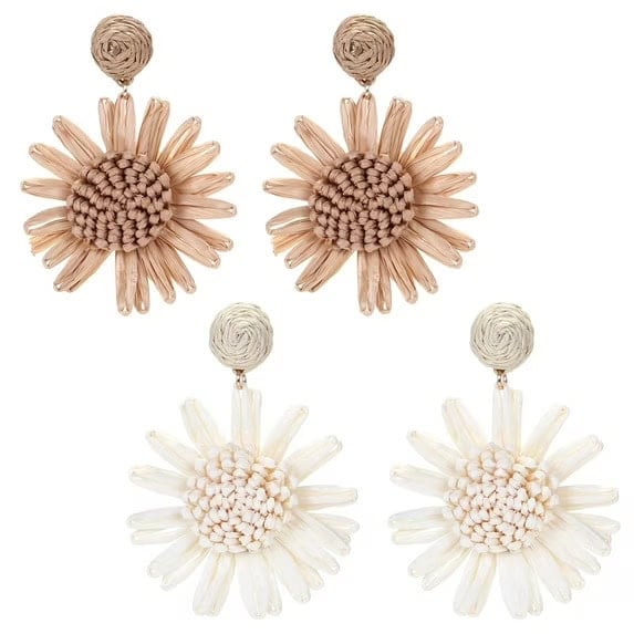 Walmart 2 pairs of Raffia Earrings Camel+White