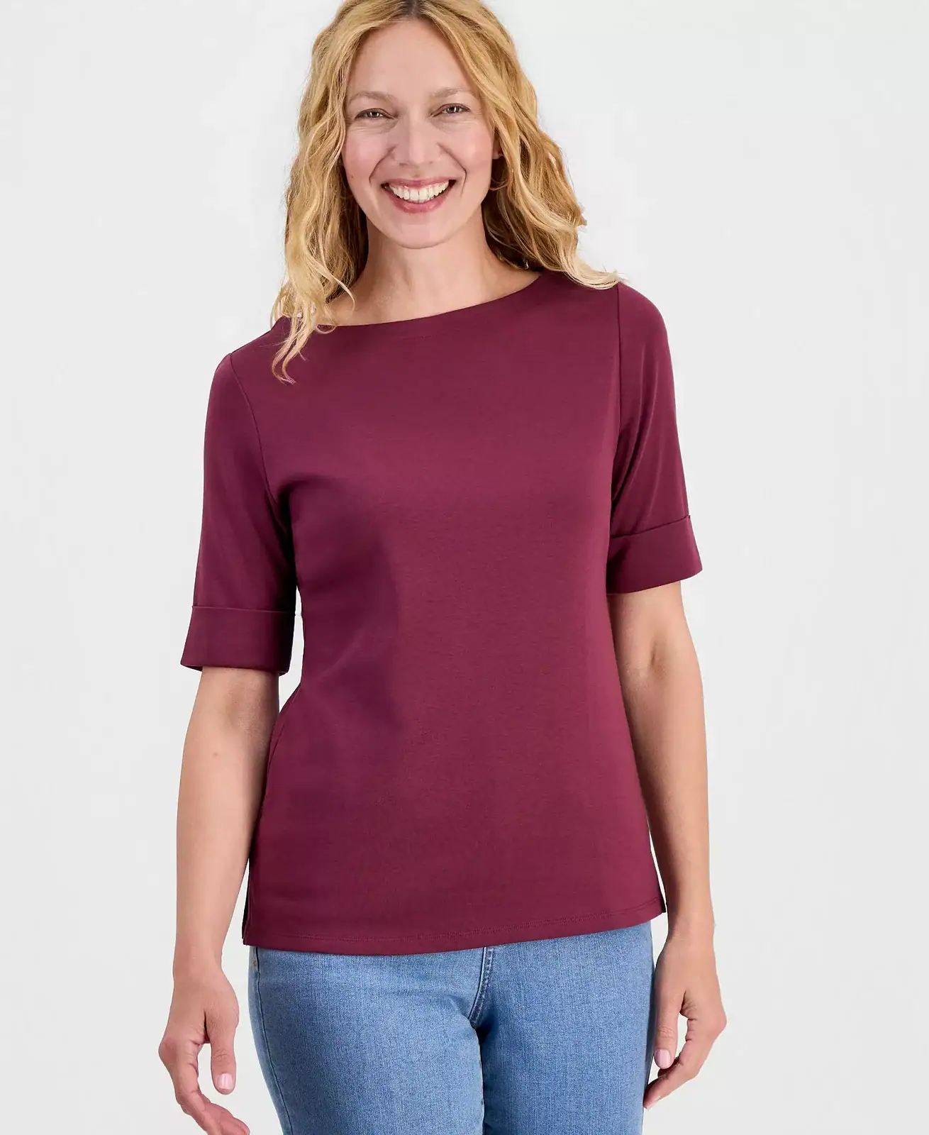 Style & Co – Women's Boat-Neck Elbow Sleeve Cotton Top