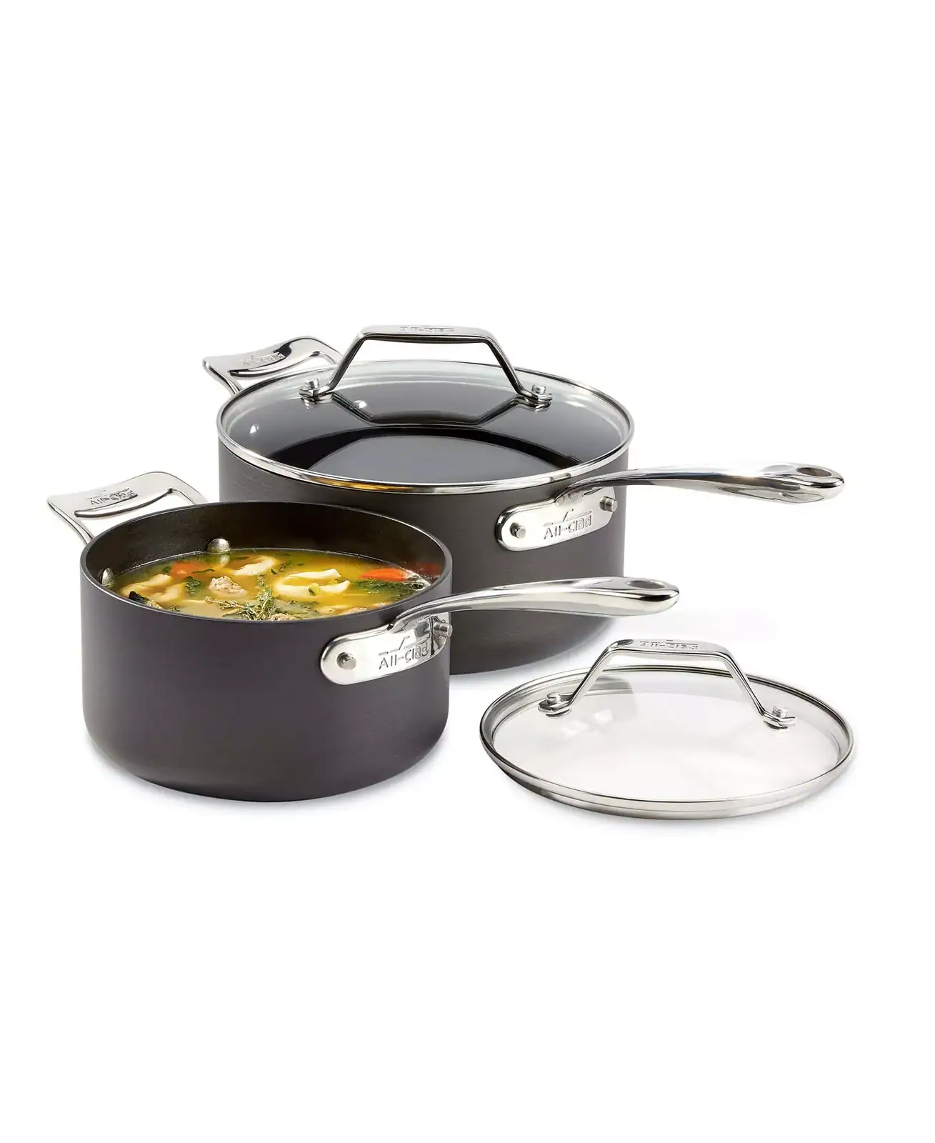 All-Clad - Essentials Hard Anodized Nonstick Cookware Set, 2-piece Sauce Pan Set with lids